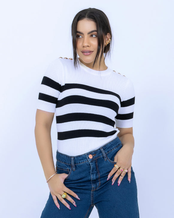 Blusa de Tricot Feminina listrada