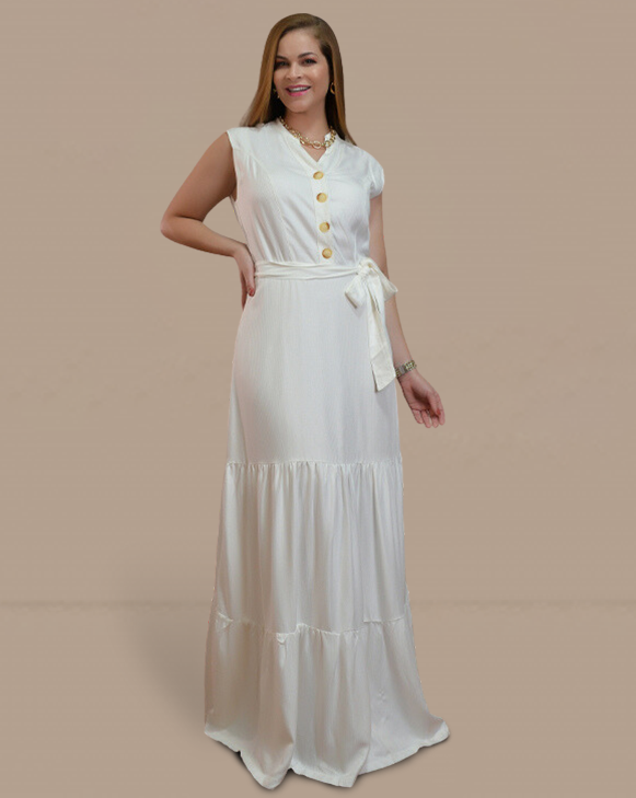 Vestido Longo de Viscose Gola Padre