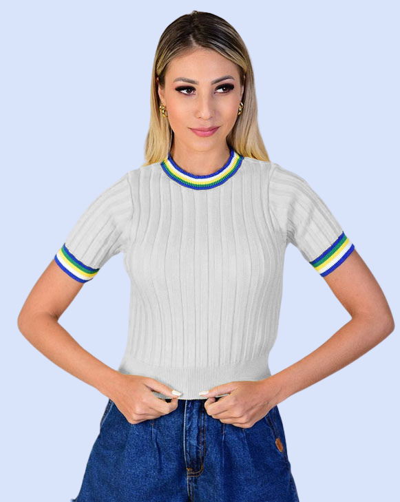 Blusa Modal Gola Listras do Brasil