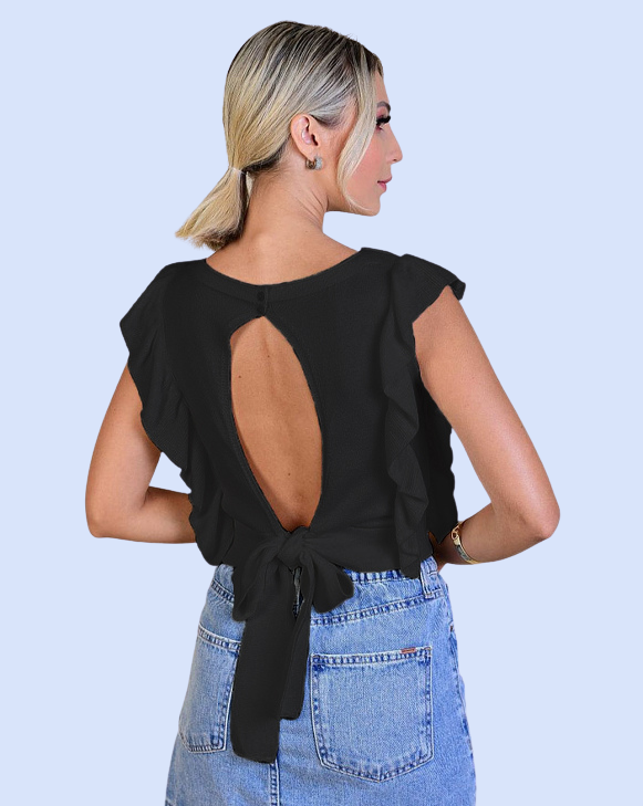 Blusa Cropped Babado Borboleta